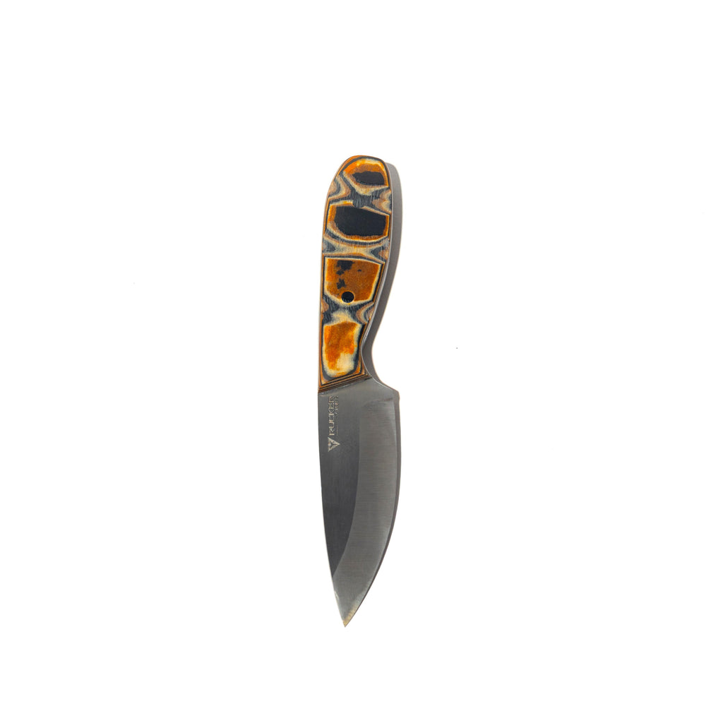 Rucker Knives Cajun knife in white background studio shot oriented vertically.