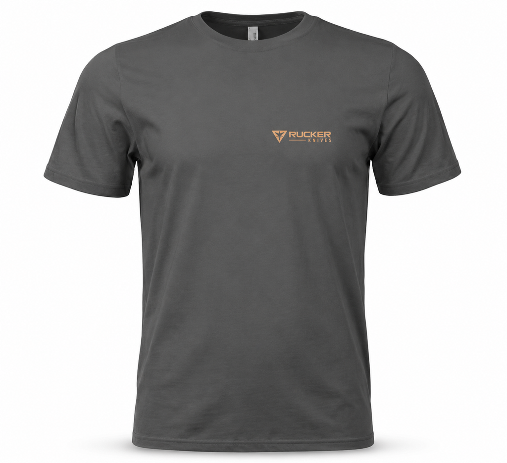 Rucker Knives Long Way Around shirt front of shirt on white background.