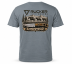 Rucker Knives Mule Packer Shirt back of shirt on white background.