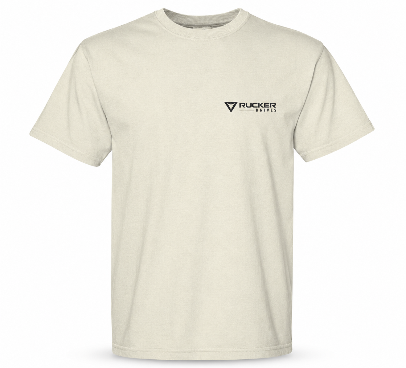 Rucker Knives Lost Valley shirt front of shirt on white background.