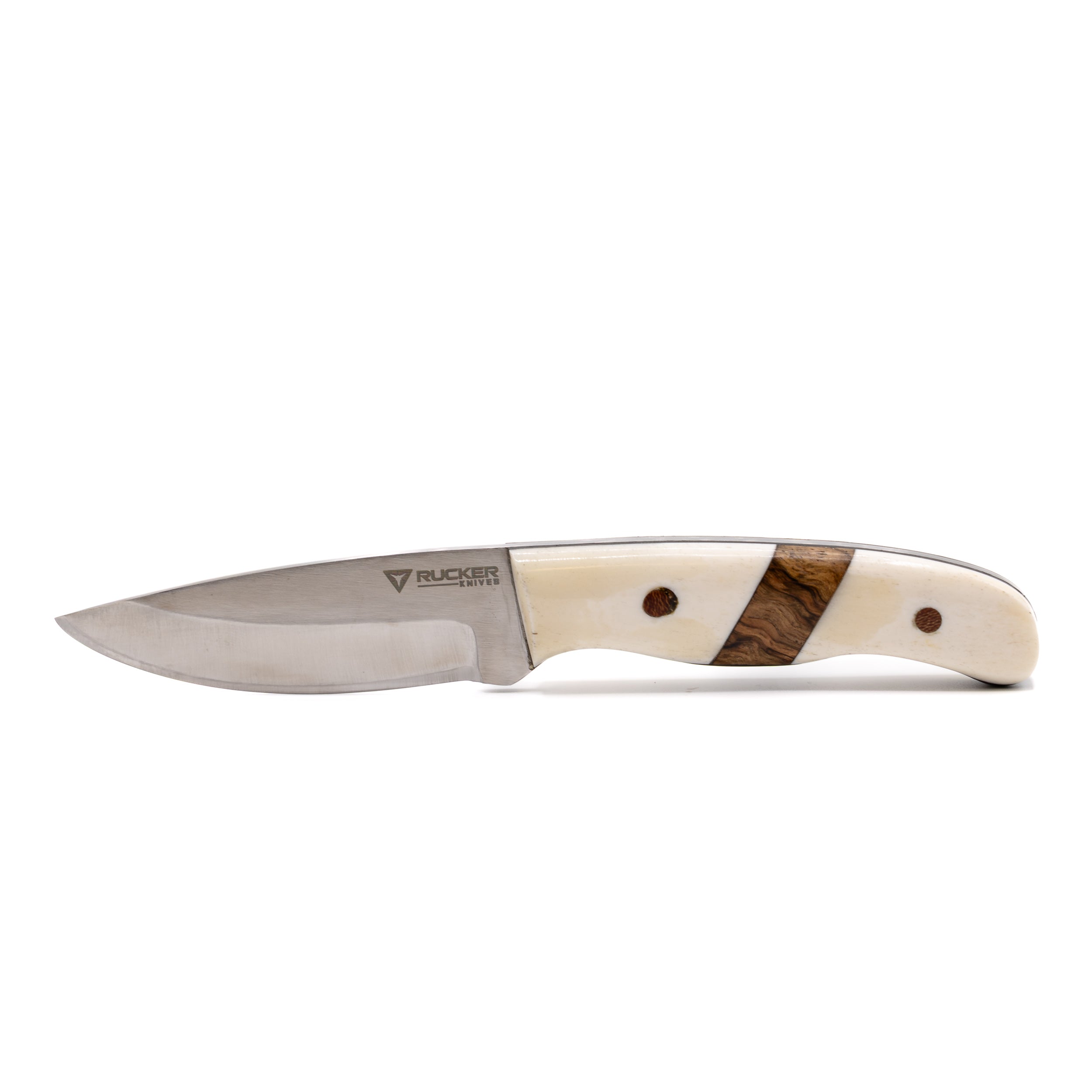 Rucker Knives Custom Snake Skinner in a white back ground positioned in a horizontal orientation.