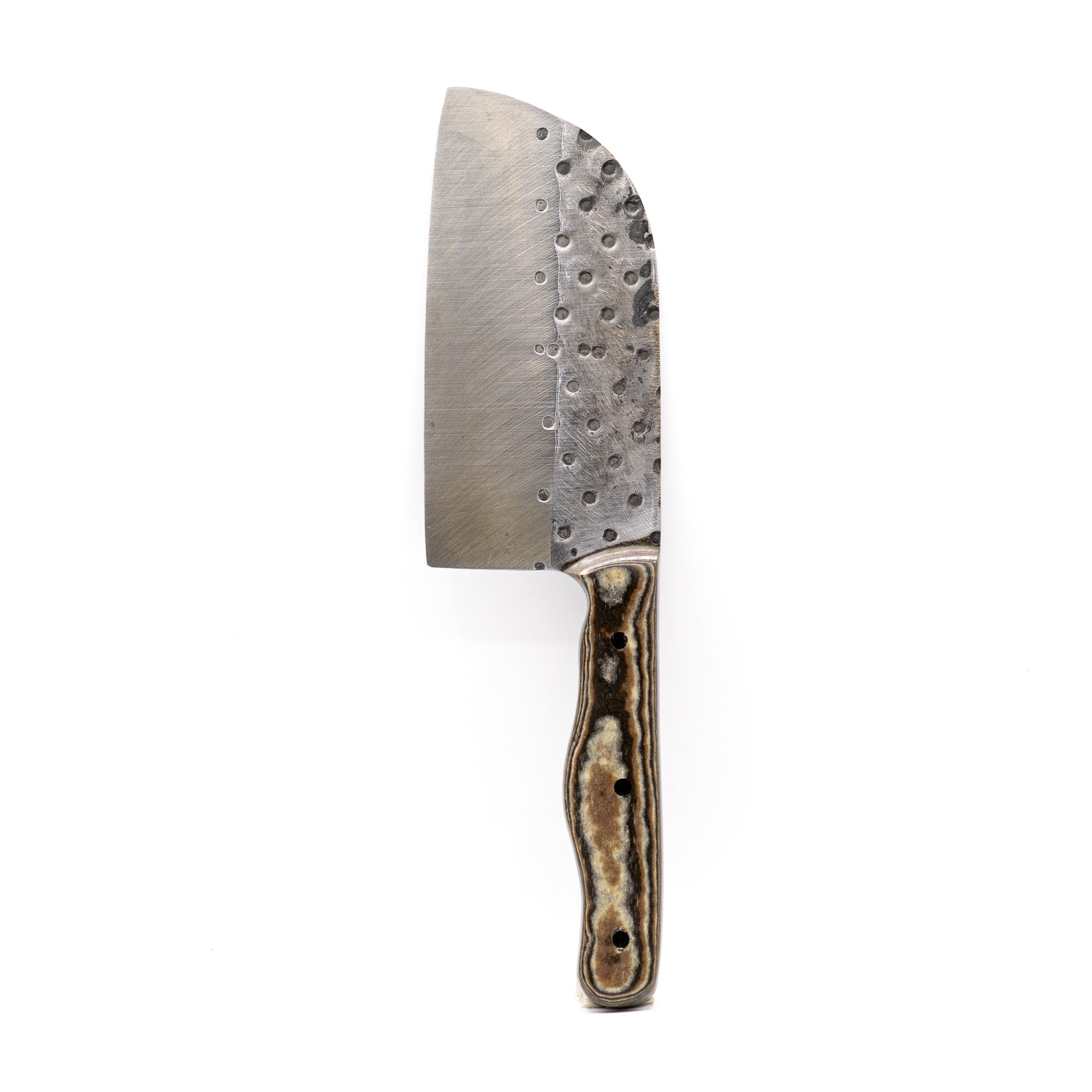 Rucker Knives Fireside Cleaver with a black brown, maple handle, on white background vertical orientation