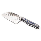 Rucker Knives Fireside Cleaver with a blue canyon maple handle, on white background diagonal orientation